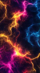 Colored plasma-like energy streaks on dark digital background.