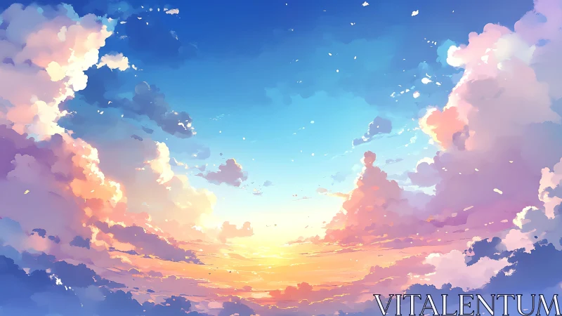 Soft pastel clouds welcoming a dreamy golden horizon sky.