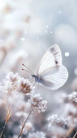 Moonlit whisper-wing butterfly on frosted meadow blooms.