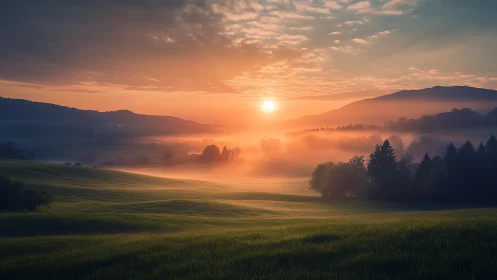 Sun spills over misty hills in a hush of waking countryside.