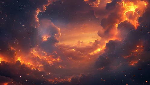 Volumetric nebula cloudscape with fiery subsurface scattering
