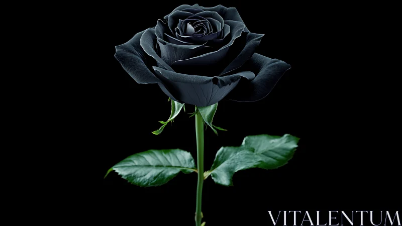 Single black rose on dark background in sharp focus.