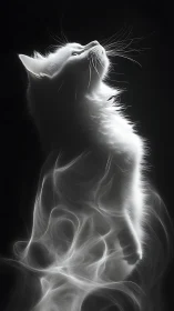 Luminous white cat rises through ethereal swirling light