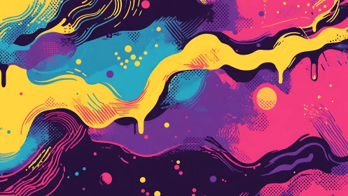 Multicolored abstract fluid shapes on dark gradient background.
