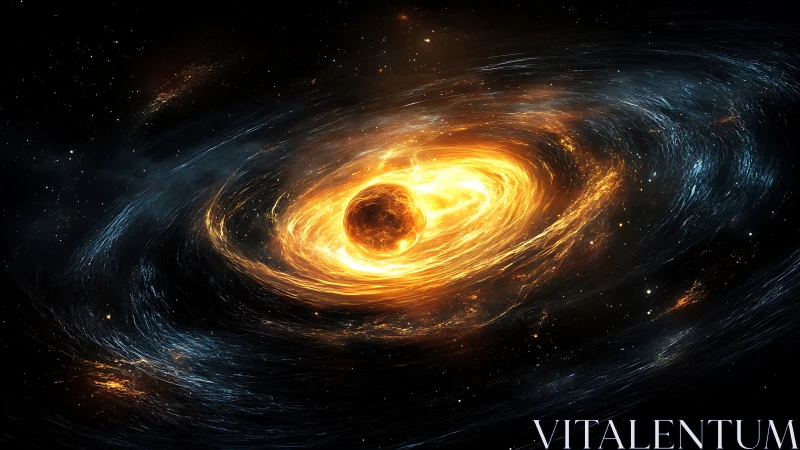 Fiery cosmic vortex with glowing stellar core in space.