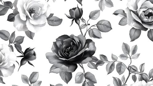 Grayscale Rose Garden: Monochromatic Floral Symphony.