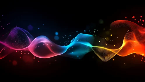 Multicolor sinusoidal light wave ribbons on black background