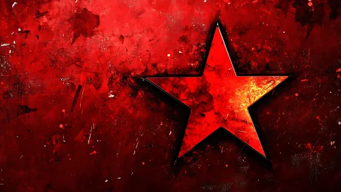 Grunge Red Star on Distressed Abstract Background Digital Art.