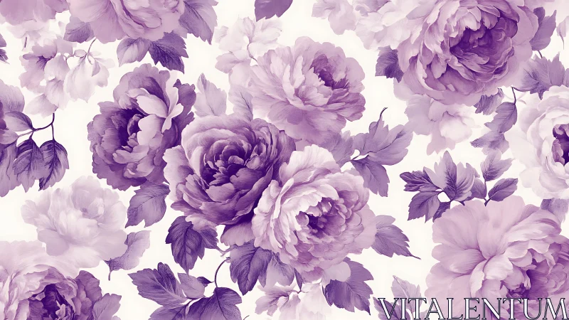 Purple Peony Floral Pattern on Cream Background