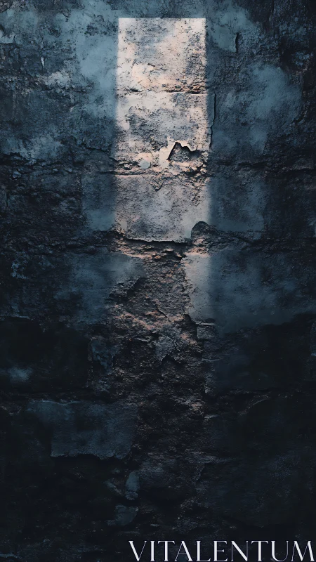 Narrow shaft of light traces hope across a crumbling wall