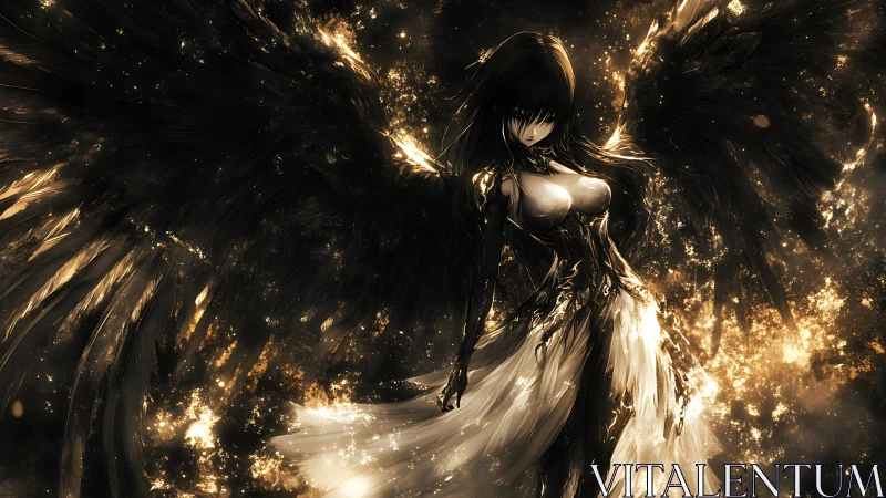 Midnight angel rises in swirling embers and shadowed light