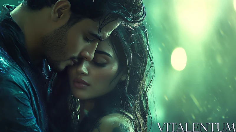 Intimate Digital Portrait: Luminescent Green Bokeh.