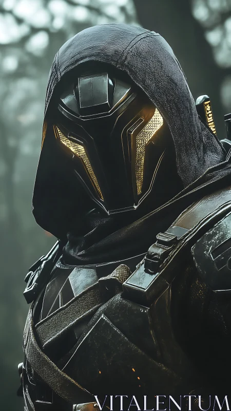 Hooded tactical exosuit operator with luminous visor armor