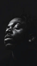 Low key portrait with dramatic side lighting and serenity.