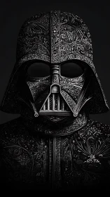 Baroque shadow helm etched in swirling floral darkness.