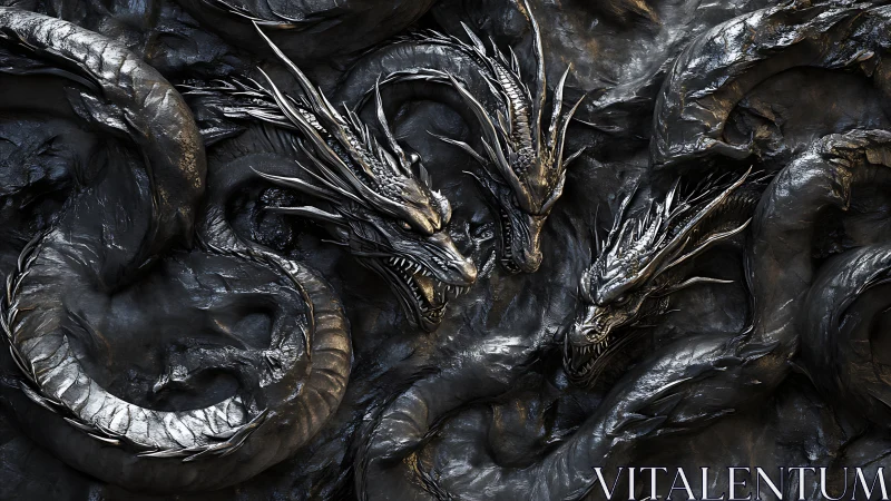 Intertwined obsidian dragon hydras carve molten shadow wall.