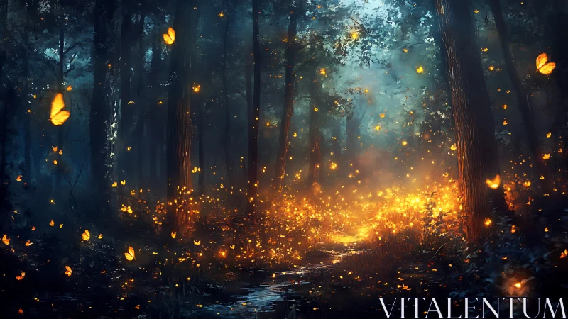 Luminous Butterflies Dance Through Twilight Forest.