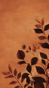 Minimalist sepia foliage illustration with single bloom.