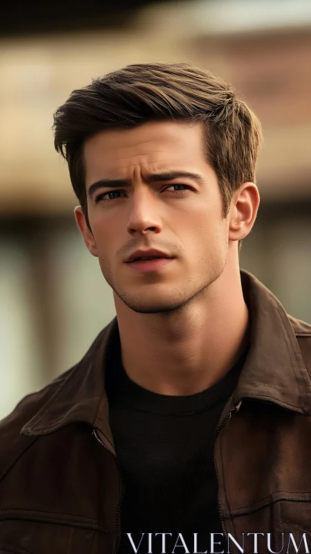 Photorealistic portrait study in warm urban shallow focus.