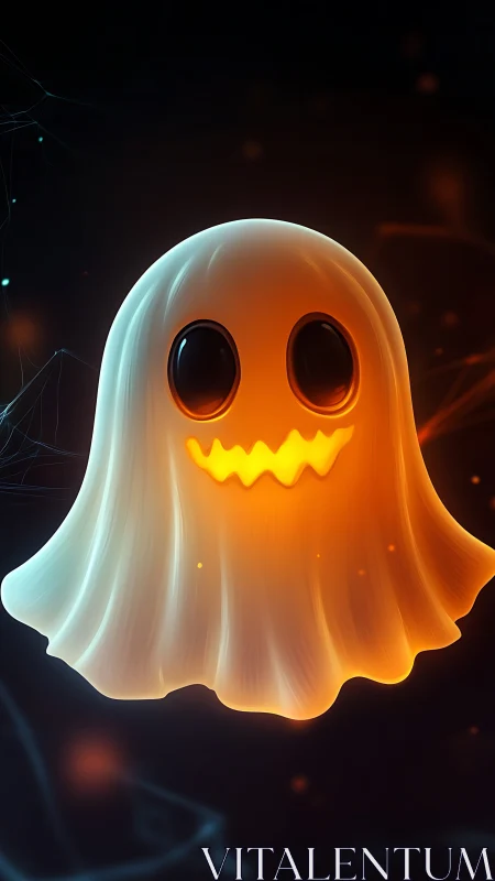 Glowing friendly ghost with a warm Halloween smile.