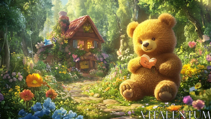 Sunny garden storytime with a gentle teddy bear friend.