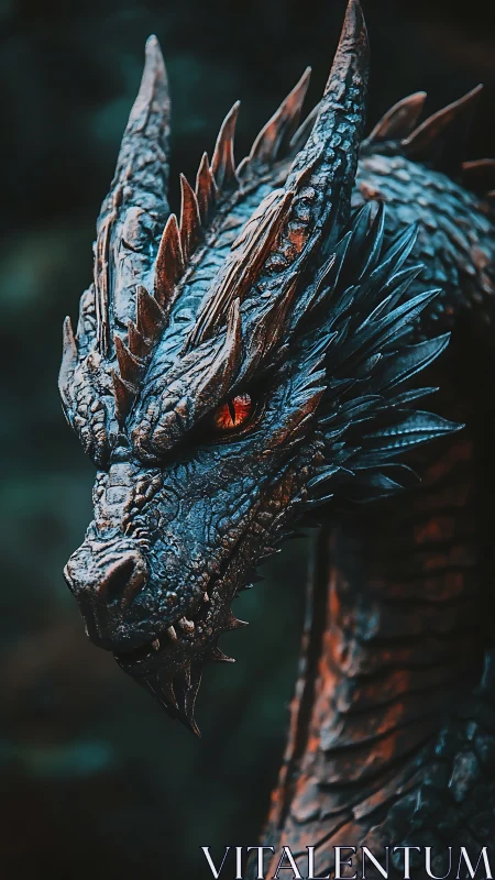 Detailed close-up of a horned dragon head in profile view.