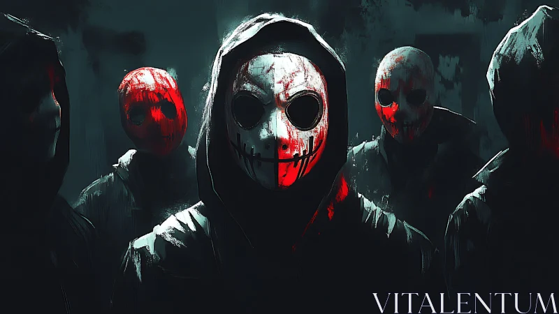 Hooded masked figures emerge from blood red shadows
