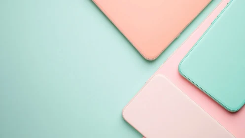Soft pastel laptops create a calm, modern workspace mood