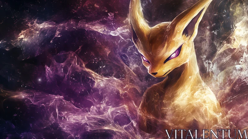 Cosmic fox spirit ignites nebulae with violet starlight.