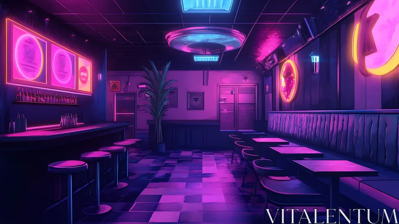 Neon-lit cyber bar interior glows in vibrant magenta light.