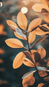 Golden backlit leaves glow against deep teal dusk bokeh