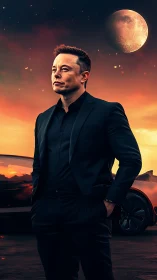 Stylized business portrait under martian sky with cinematic grading