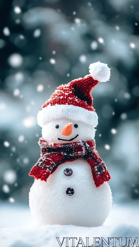 Photorealistic snowman portrait with festive textile accents.