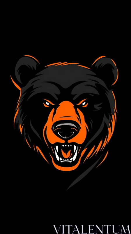Snarling bear mascot glows in bold orange on black