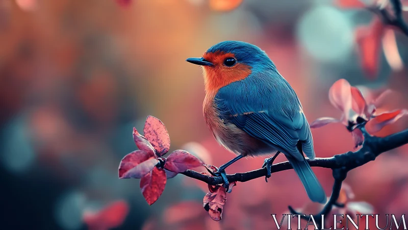 Vibrant Robin on Autumn Branch with Soft Pastel Background.