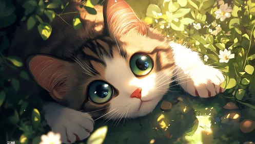 Whisker-Framed Wonder: Tabby Kitten Mesmerized by Garden Magic