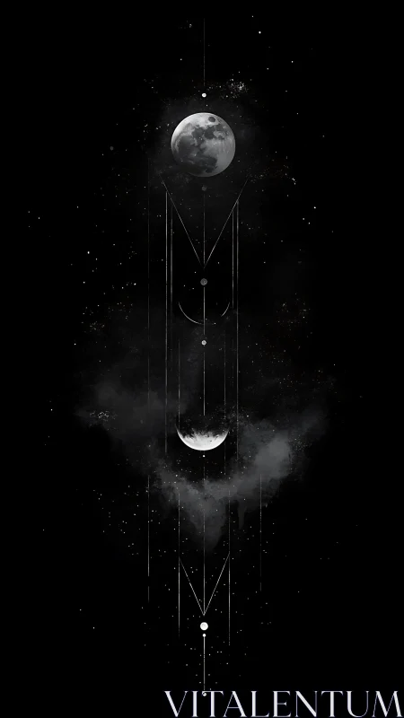 Monochrome moons align within vertical geometric cosmic axis