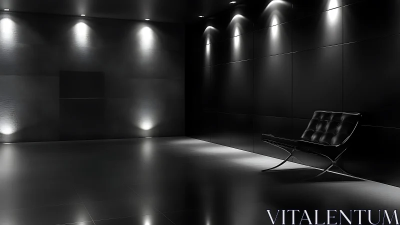 Minimalist black lounge renders precise architectural lighting