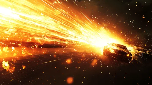 High-Speed Vehicle Collision. Explosive Impact Energy.