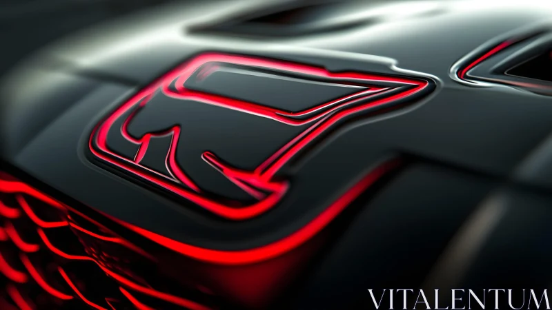 Close-up of Futuristic Car Emblem with Red LED Lighting.