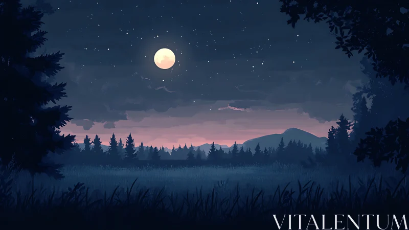 Moonlit Mountain Vista: Digital Landscape Composition.