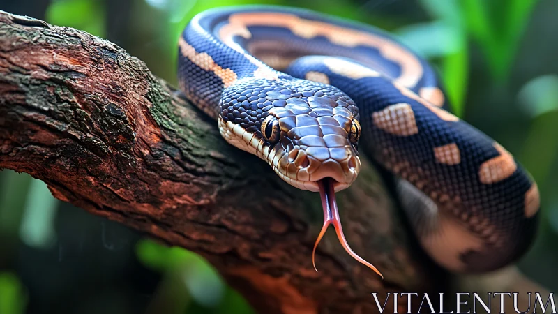 Curious python leans forward and tastes the emerald jungle air