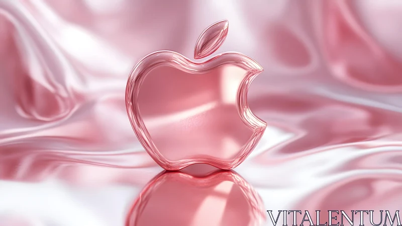 Transparent Pink Apple Logo on Glossy Silk Background, 3D Style. Transparent Pink Apple Logo on Glossy Silk Background, 3D Style.