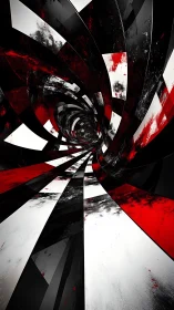 Spiraling monochrome vortex with fractured crimson shards.
