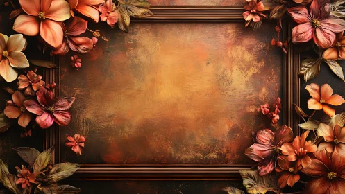 Decorative Floral Frame with Oxidized Copper Surface and Botanical Border Elements