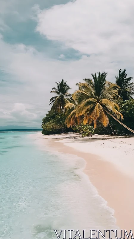 Tropical beach with palm trees and turquoise water waves