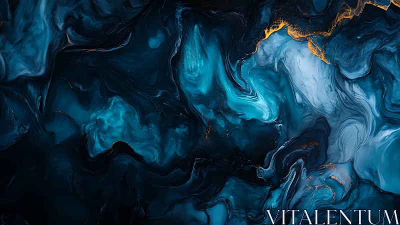 Digital painting of teal fluid nebula with molten gold accents.