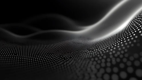 Soft digital wave of glowing dots drifting through dark space.