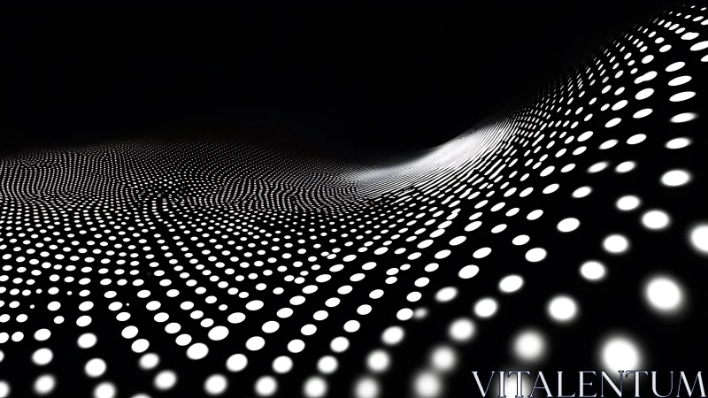 Monochrome wave of luminous dots on abstract dark field.