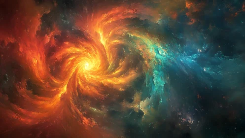 Cosmic firestorm nebula swirling through deep space.